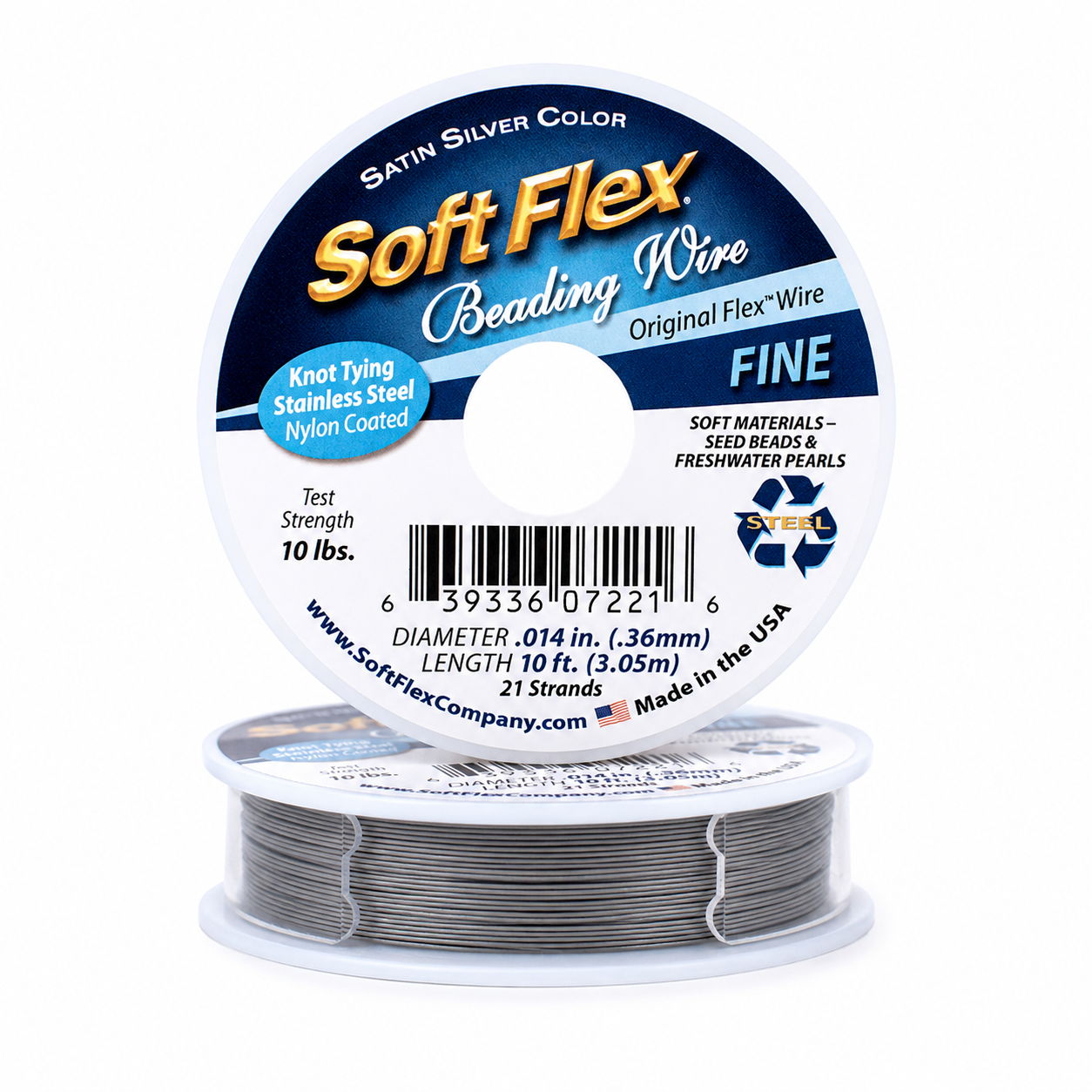 Soft Flex Satin Silver Beading Wire - 10ft