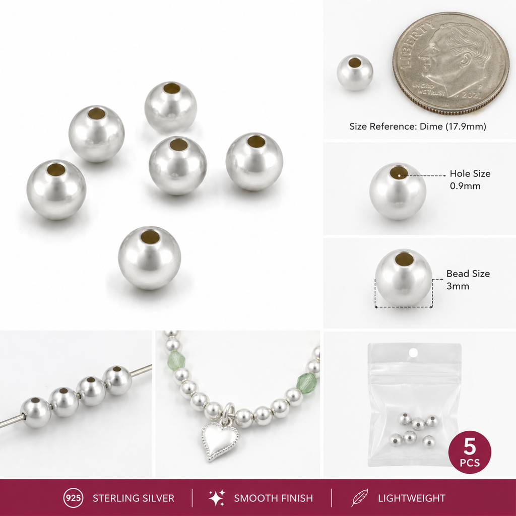 Sterling Silver Round Bead 3mm – 5pcs