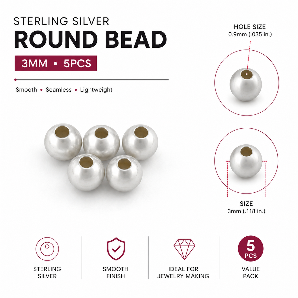 Sterling Silver Round Bead 3mm – 5pcs