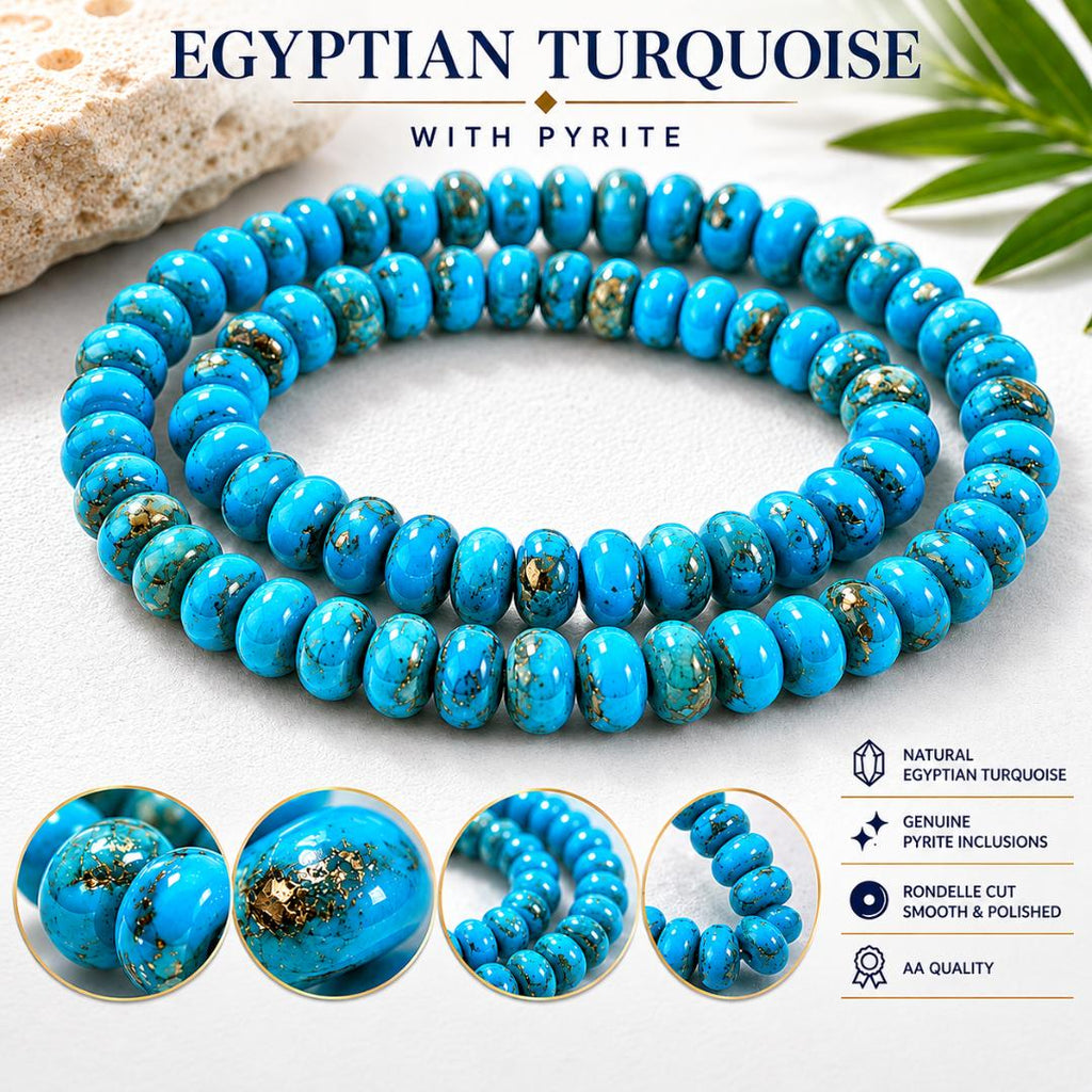 Egyptian Turquoise Rondelle Beads 4mm  AA Grade